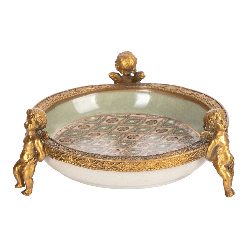 Чаша фарфоровая на бронзовых ножках в виде ангелов Porcelain Angels of Paradise Бронза в Липецке | Loft Concept 