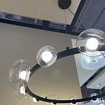 Люстра подвесная круглая с 12-ю прозрачными куполообразными плафонами и черным металлическим основанием Flos Wireline Lighting варинант исполнения - 6 | Loft Concept в Липецке