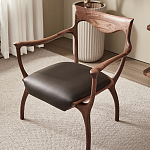 Стул деревянный с мягким сиденьем из коричневой натуральной кожи Moon Walnut Furniture варинант исполнения - 5 | Loft Concept в Липецке