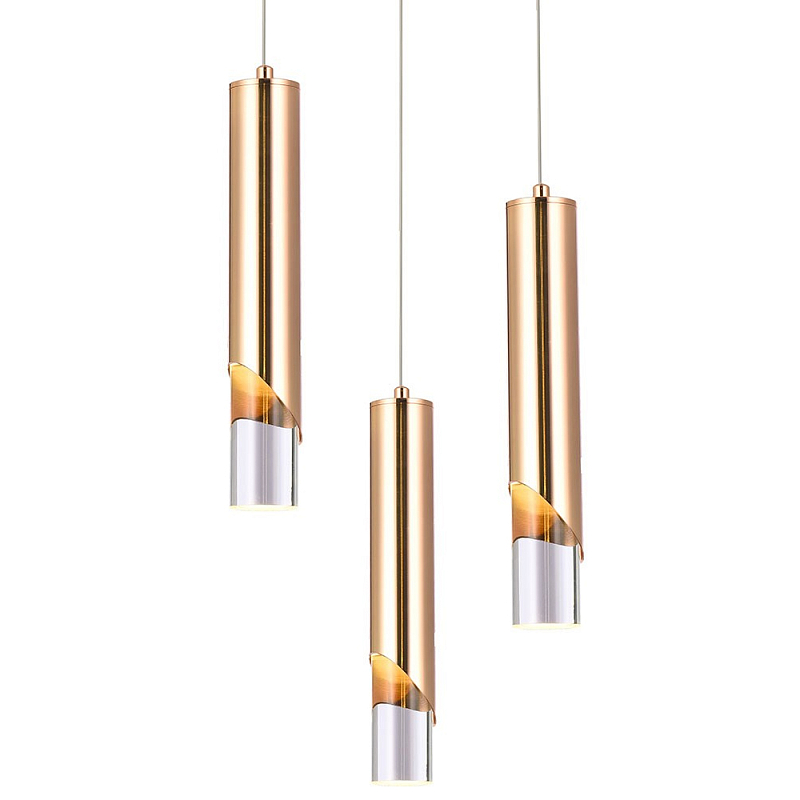 Подвесной светильник Metal Acrylic Tube Trio Gold Hanging Lamp Золотой Прозрачный в Липецке | Loft Concept 