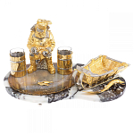 Икорница со стопками с декором "Рыбак с санями" с гравировкой на подставке из натуральных камней Агат Мрамор Decorative Cavair Dishes варинант исполнения - 1 | Loft Concept в Липецке