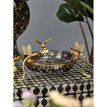 Блюдо черного цвета из фрафора на бронзовых ножках в виде стрекоз Eden Garden варинант исполнения - 3 | Loft Concept в Липецке