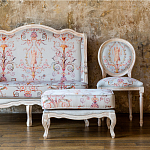 Мягкая банкетка из массива бука серая с растительным орнаментом Raffael Grey Floral Banquette варинант исполнения - 7 | Loft Concept в Липецке