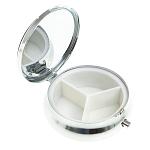 Таблетница карманная круглая с 3-мя отделениями с зеркалом и накладкой из натурального камня Содалит Silver Stone Pillboxes варинант исполнения - 2 | Loft Concept в Липецке