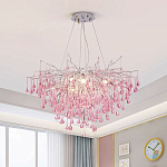 Люстра серебрянная с розовыми стеклянными подвесками в форме капель FAIRYTREE Light варинант исполнения - 1 | Loft Concept в Липецке
