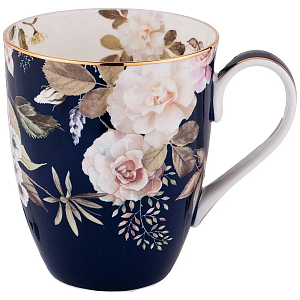 Кружка синяя из фарфора с рисунком цветов 400 мл Garden Whisper Porcelain Set