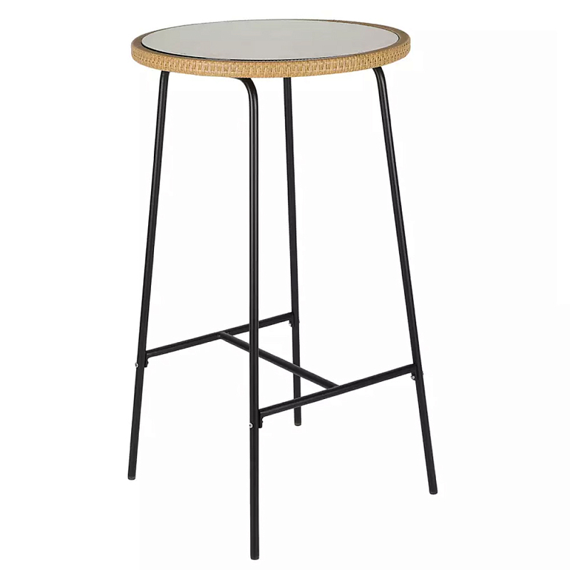 Барный столик с круглой плетеной столешницей Wicker Table Top Черный Бежевый Барный столик с круглой плетеной столешницей Wicker Table Top Черный Бежевый в Липецке | Loft Concept