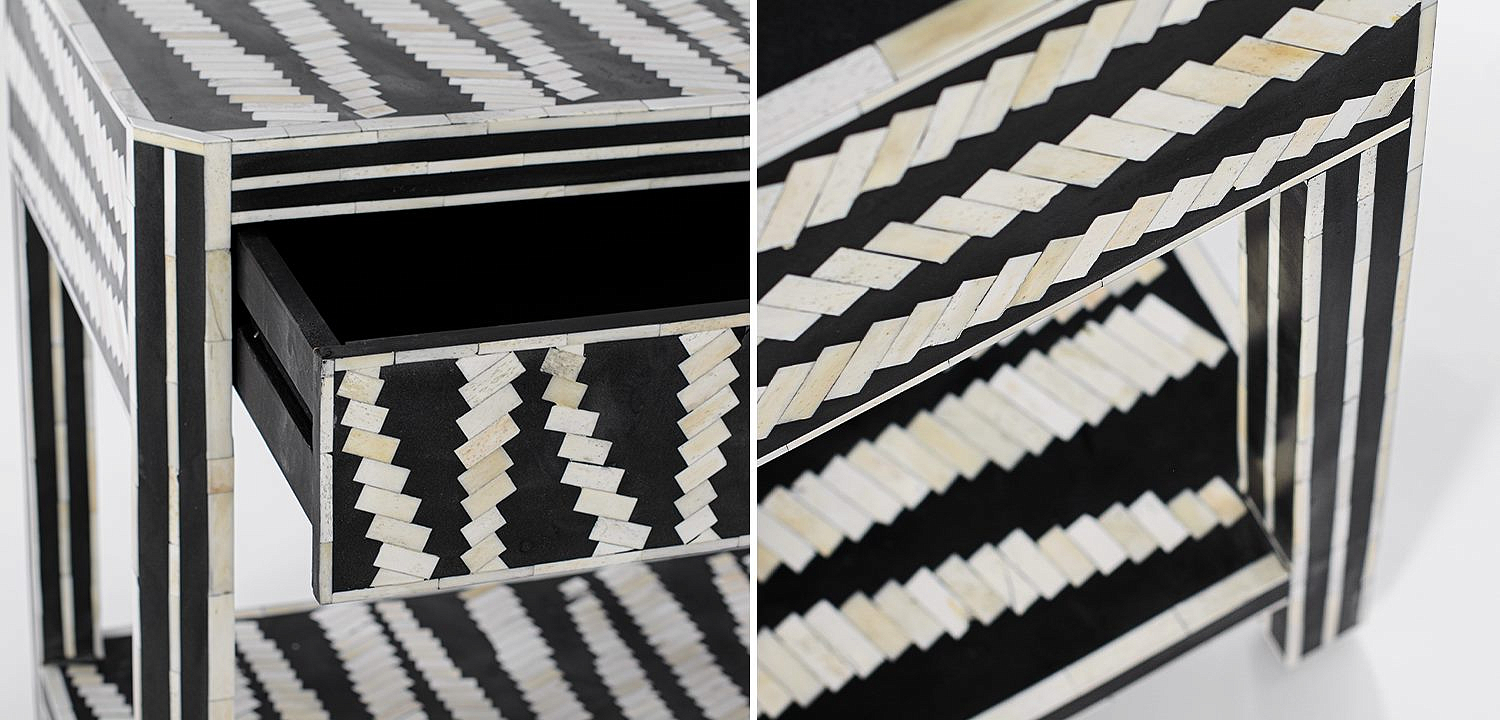 Тумбочка Black&white Indian Bone Inlay nightstand Тумбочка Black&white Indian Bone Inlay nightstand - Loft-Concept в Липецке