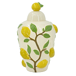 Ваза с крышкой кремового цвета и объемным рисунком лимонов и листьев Lemon Delight варинант исполнения - 1 | Loft Concept в Липецке