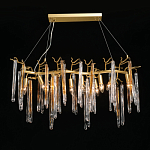 Люстра линейная золотого цвета с декоративными ветвями и длинными стеклянными подвесками в форме сосулек Droplet Chandelier варинант исполнения - 2 | Loft Concept в Липецке