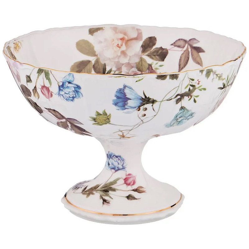 Ваза фарфоровая белая на ножке с цветочным принтом Garden Whisper Porcelain Set Белый Мульти Ваза фарфоровая белая на ножке с цветочным принтом Garden Whisper Porcelain Set Белый Мульти в Липецке | Loft Concept