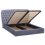 Кровать двуспальная серая с основанием из массива дерева с мягким изголовьем Velour Beds варинант исполнения - 2 | Loft Concept в Липецке