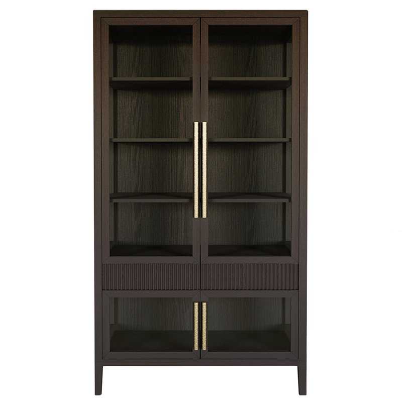 Витрина Primo со стеклянными фасадами и 2 ящиками Темный орех Темный дуб Золотой в Липецке | Loft Concept 