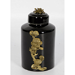 Банка с крышкой из фарфора с бронзовым цветочным элементом Eden Garden варинант исполнения - 3 | Loft Concept в Липецке