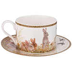 Чайная пара из фарфора с изображением собаки и зайцев 300 мл Hunting Porcelain Collection варинант исполнения - 1 | Loft Concept в Липецке