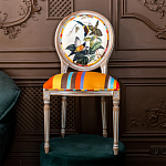 Стул бежевый в разноцветную полоску из натурального бука с изображением птиц и цветов Blooming Birds Colorful Stripes Chair варинант исполнения - 10 | Loft Concept в Липецке