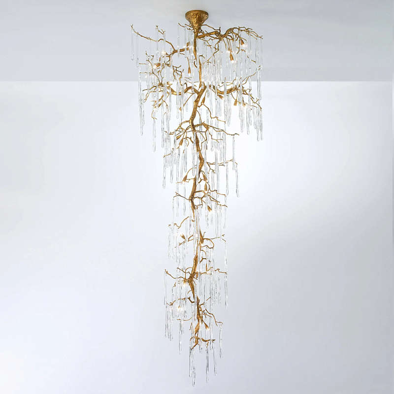 Люстра большая каскадная с прозрачными подвесками в форме капель Droplet Chandelier Золотой Прозрачный Люстра большая каскадная с прозрачными подвесками в форме капель Droplet Chandelier Золотой Прозрачный в Липецке | Loft Concept