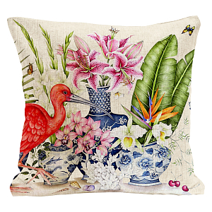 Декоративная подушка Flowers and Scarlet Ibis Pillow
