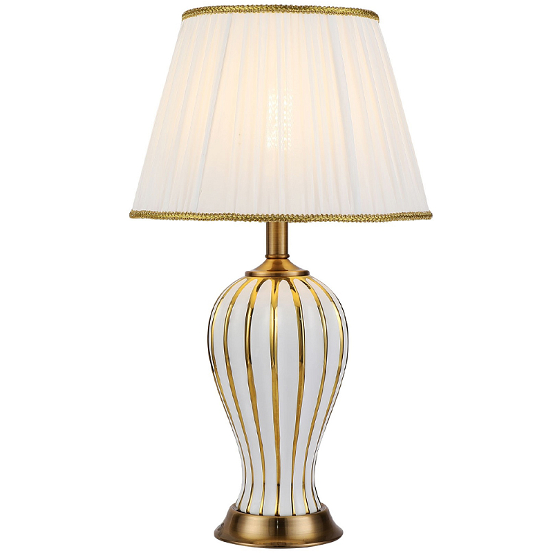 Настольная лампа с абажуром Celestina White Gold Lampshade Table Lamp Белый Золотой в Липецке | Loft Concept 