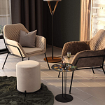 Банкетка круглая бежевый велюр на 4-х металлических ножках черного цвета SANJAY варинант исполнения - 5 | Loft Concept в Липецке