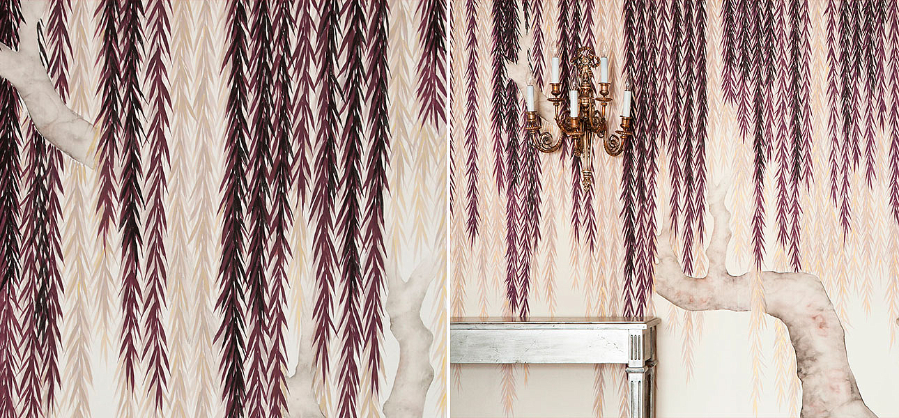 Обои ручная роспись Willow Boysenberry on Bleached White dyed silk Обои ручная роспись Willow Boysenberry on Bleached White dyed silk - Loft-Concept в Липецке