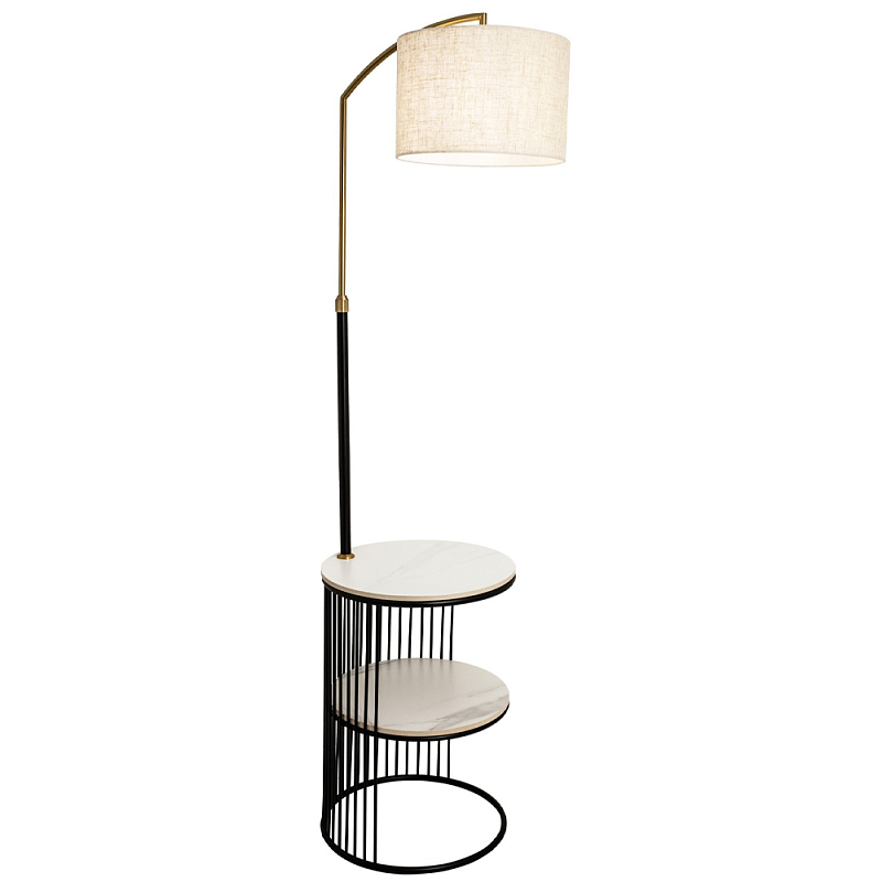 Торшер с абажуром и приставным столом Zullo Lighting and Furniture Floor Lamp Черный Бежевый Белый Торшер с абажуром и приставным столом Zullo Lighting and Furniture Floor Lamp Черный Бежевый Белый в Липецке | Loft Concept