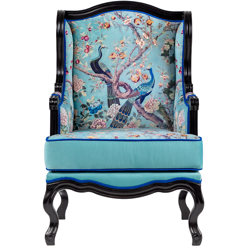 Кресло из натурального бука бирюзовое с изображением птиц и цветов Turquoise Chinoiserie Garden Armchair Мульти Бирюзовый Черный Кресло из натурального бука бирюзовое с изображением птиц и цветов Turquoise Chinoiserie Garden Armchair Мульти Бирюзовый Черный в Липецке | Loft Concept