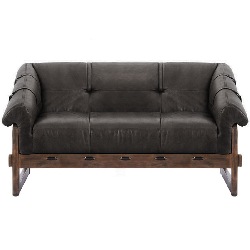 Двухместный диван Duncan винтажная черная кожа Черный Коричневый в Липецке | Loft Concept 