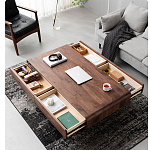 Кофейный стол из массива дерева с выдвижными ящиками Coffee Walnut Table варинант исполнения - 2 | Loft Concept в Липецке