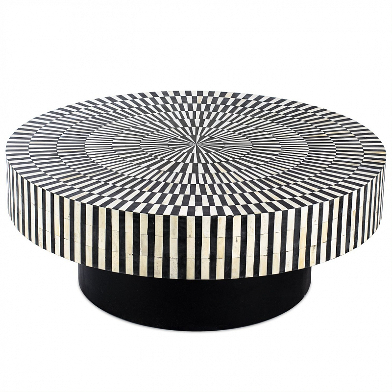 Журнальный стол Round Indian Bone Inlay coffee table Черно-белый Журнальный стол Round Indian Bone Inlay coffee table Черно-белый в Липецке | Loft Concept