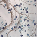 Обои ручная роспись Plum Blossom Inky Hokusai on Sterling Silver gilded silk варинант исполнения - 1 | Loft Concept в Липецке