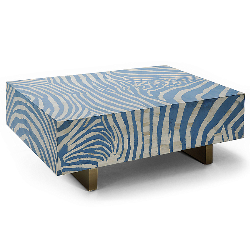 Кофейный стол Kenya Coffee Table Bone Inlay ZEBRA blue ivory ( слоновая кость ) Голубой Золотой в Липецке | Loft Concept 