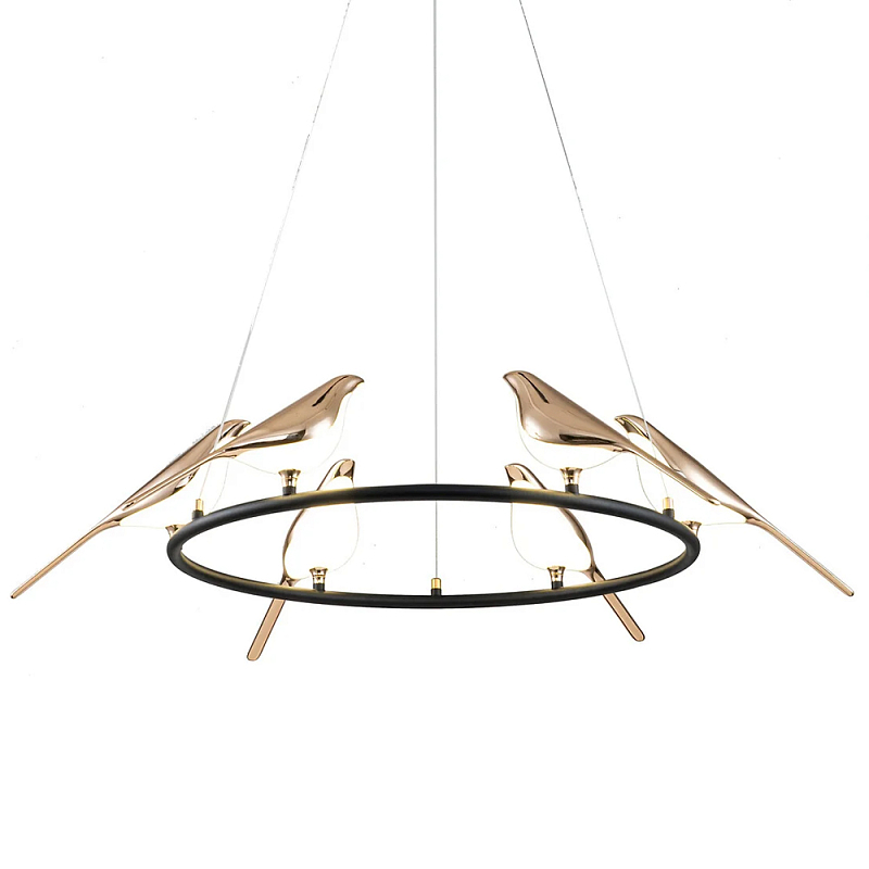 Подвесной светильник с декором в виде птиц Birds Ring Hanging Lamp Глянцевое золото Черный Подвесной светильник с декором в виде птиц Birds Ring Hanging Lamp Глянцевое золото Черный в Липецке | Loft Concept