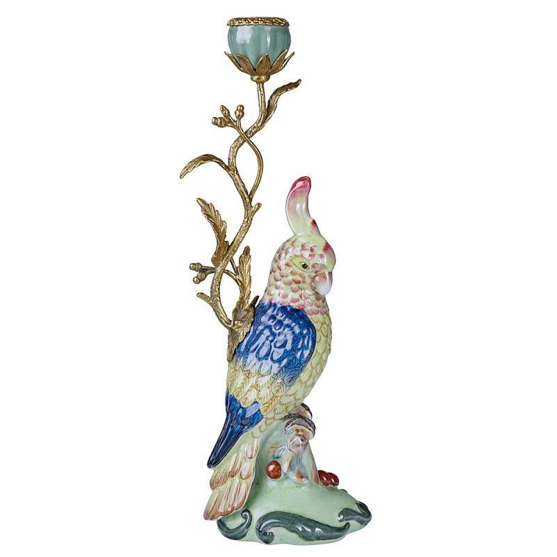 Подсвечник в образе попугая из фарфора с бронзовыми элементами Eden Garden Мульти Бронза в Липецке | Loft Concept 