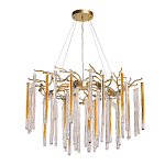 Люстра подвесная золотого цвета с разветвленными ветвями и прозрачными стеклянными подвесками Droplet Chandelier варинант исполнения - 2 | Loft Concept в Липецке
