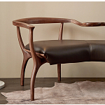 Кушетка с деревянным каркасом и сиденьем из коричневой натуральной кожи Moon Walnut Furniture варинант исполнения - 1 | Loft Concept в Липецке