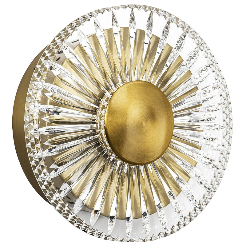 Бра с круглым рельефным плафоном Glass Peonies Brass Wall Lamp Прозрачный Бронза Бра с круглым рельефным плафоном Glass Peonies Brass Wall Lamp Прозрачный Бронза в Липецке | Loft Concept