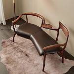 Кушетка с деревянным каркасом и сиденьем из коричневой натуральной кожи Moon Walnut Furniture варинант исполнения - 7 | Loft Concept в Липецке