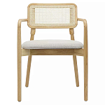 Стул обеденный с мягким сиденьем и спинкой из плетеного ротанга Wood and Textile Chair варинант исполнения - 1 | Loft Concept в Липецке