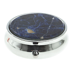 Таблетница карманная круглая с 3-мя отделениями с зеркалом и накладкой из натурального камня Содалит Silver Stone Pillboxes варинант исполнения - 3 | Loft Concept в Липецке