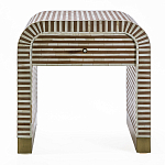 Тумбочка прикроватная с ящиком Tofino Stripes Bone Inlay Bedside Beige варинант исполнения - 1 | Loft Concept в Липецке