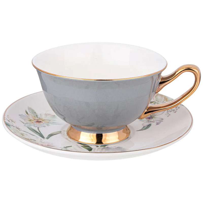 Чайная пара из фарфора 200 мл Grey Tea Porcelain Set Белый Золотой Серый Чайная пара из фарфора 200 мл Grey Tea Porcelain Set Белый Золотой Серый в Липецке | Loft Concept