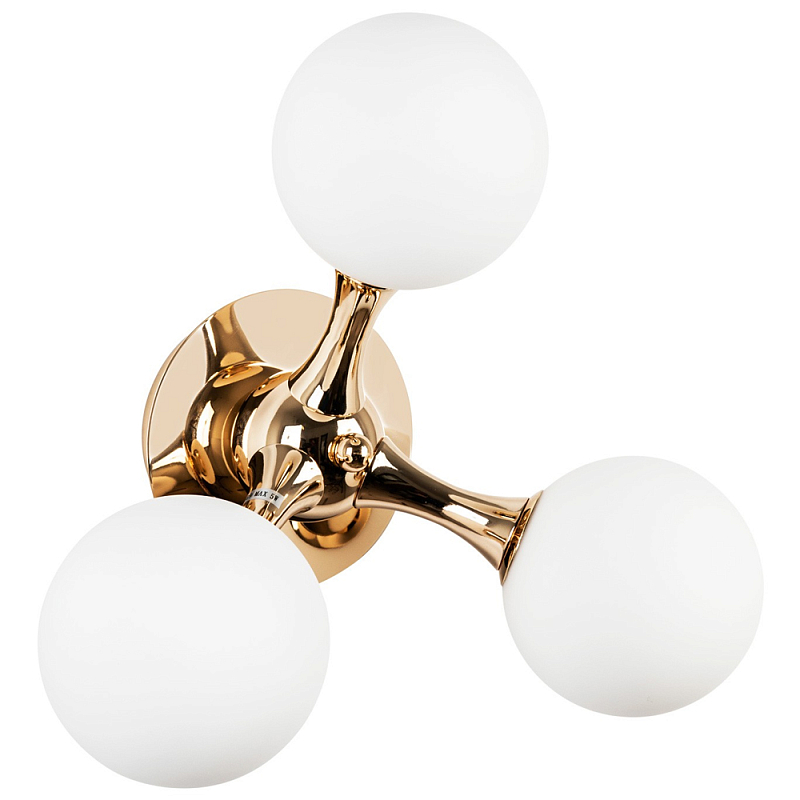 Бра с 3-мя плафонами из стеклянных шаров Pearls Suspension Gold Wall Lamp Глянцевое золото Белое матовое стекло в Липецке | Loft Concept 