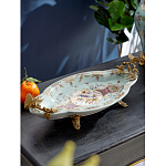 Блюдо овальное из голубого фарфора с ручками в виде бабочек и цветочным рисунком Blue Garden варинант исполнения - 2 | Loft Concept в Липецке