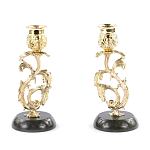 Подсвечники бронзовые на подставке из натурального камня нефрит Stone Candlestick варинант исполнения - 3 | Loft Concept в Липецке