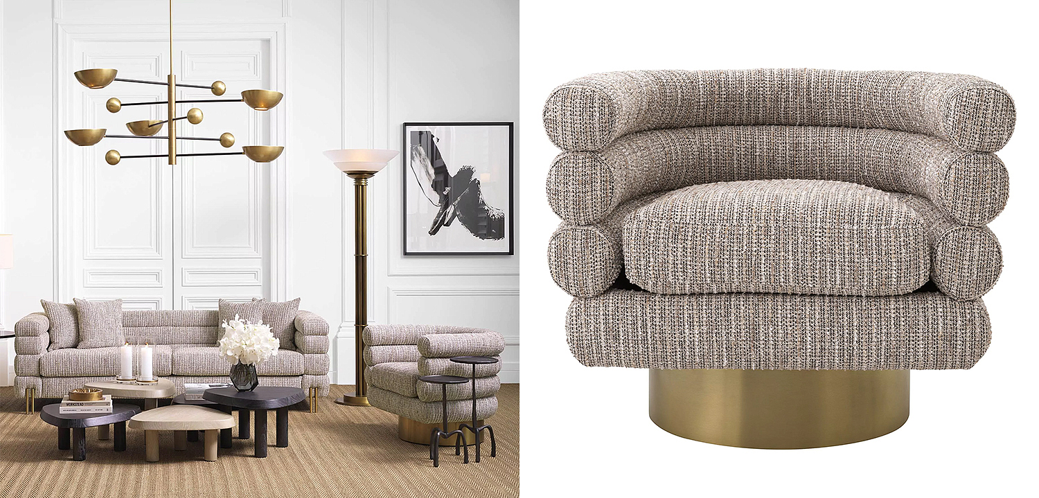 Кресло Eichholtz Swivel Chair Maguire Бежево-серый Латунь Кресло Eichholtz Swivel Chair Maguire Бежево-серый Латунь - Loft-Concept в Липецке