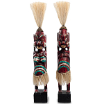 Комплект из 2-х деревянных статуэток Asmat Straw Headdress Statuettes Red Turquoise Tattoo варинант исполнения - 4 | Loft Concept в Липецке