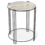 Стол журнальный круглый с серой столешницей из стекла на 4-х черных ножках Gray and Gold Marble варинант исполнения - 1 | Loft Concept в Липецке