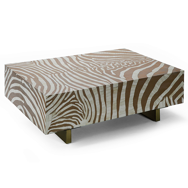 Кофейный стол Kenya Coffee Table Bone Inlay ZEBRA Beige  ivory ( слоновая кость ) Коричневый Золотой в Липецке | Loft Concept 