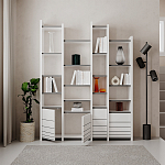 Стеллаж прямой ассиметричный с полками и 4-мя дверцами ARYA BOOKCASE WHITE варинант исполнения - 4 | Loft Concept в Липецке